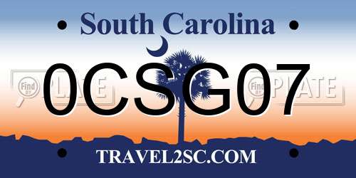 0CSG07 South Carolina License Plate
