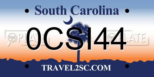 0CSI44 South Carolina License Plate