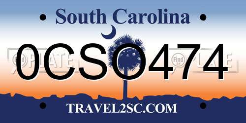 0CSO474 South Carolina License Plate