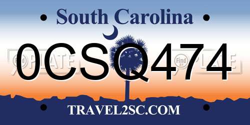 0CSQ474 South Carolina License Plate