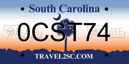 0CST74 South Carolina License Plate