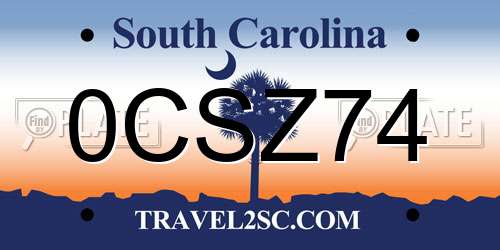 0CSZ74 South Carolina License Plate