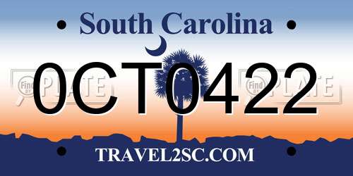 0CT0422 South Carolina License Plate