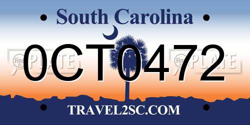 0CT0472 South Carolina License Plate