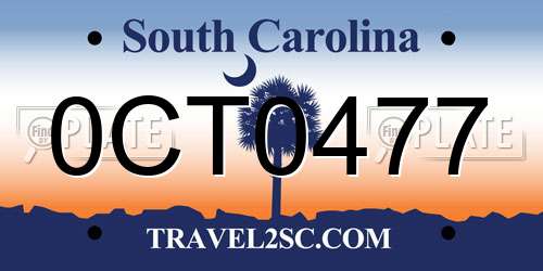 0CT0477 South Carolina License Plate