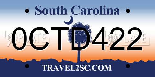 0CTD422 South Carolina License Plate