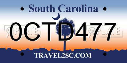 0CTD477 South Carolina License Plate