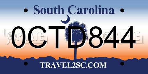 0CTD844 South Carolina License Plate