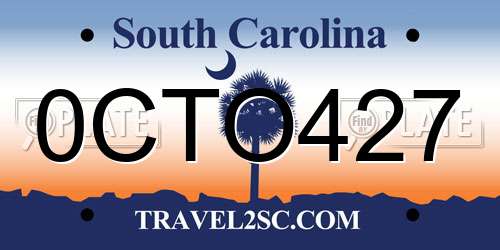 0CTO427 South Carolina License Plate