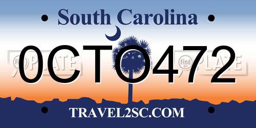 0CTO472 South Carolina License Plate