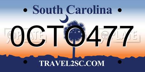 0CTO477 South Carolina License Plate