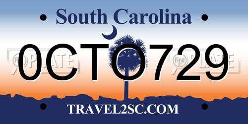 0CTO729 South Carolina License Plate