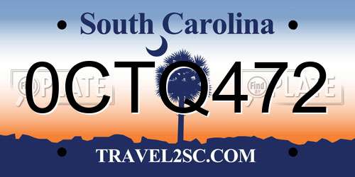 0CTQ472 South Carolina License Plate