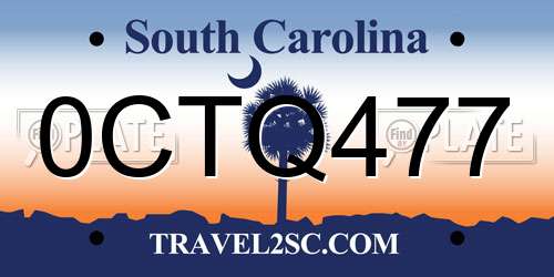 0CTQ477 South Carolina License Plate