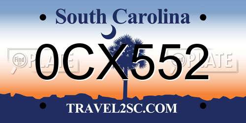 0CX552 South Carolina License Plate