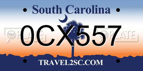0CX557 South Carolina License Plate