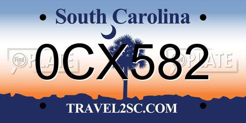 0CX582 South Carolina License Plate