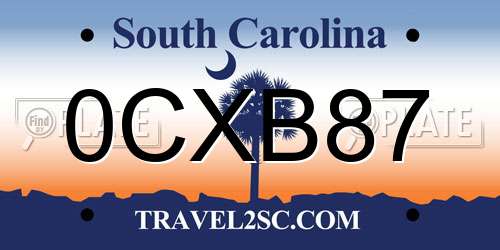 0CXB87 South Carolina License Plate