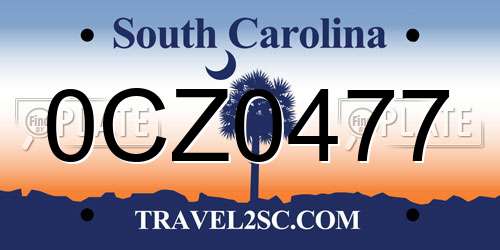 0CZ0477 South Carolina License Plate