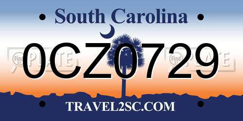 0CZ0729 South Carolina License Plate