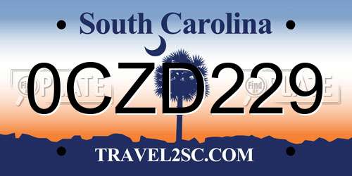 0CZD229 South Carolina License Plate