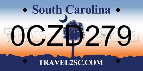 0CZD279 South Carolina License Plate
