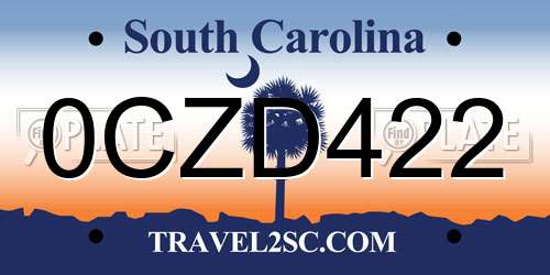 0CZD422 South Carolina License Plate