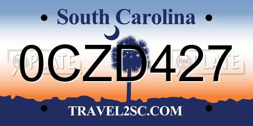 0CZD427 South Carolina License Plate