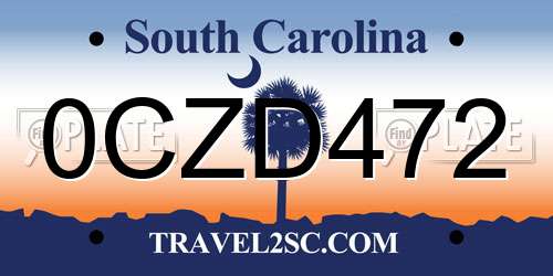 0CZD472 South Carolina License Plate