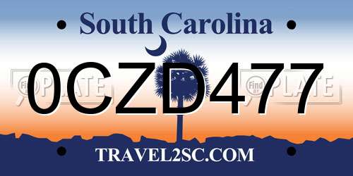 0CZD477 South Carolina License Plate