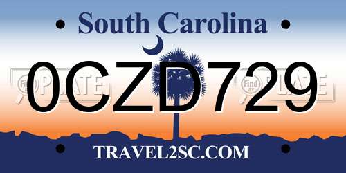 0CZD729 South Carolina License Plate