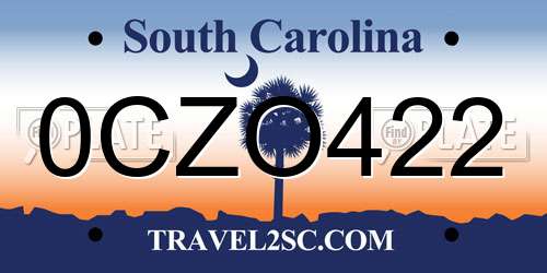 0CZO422 South Carolina License Plate