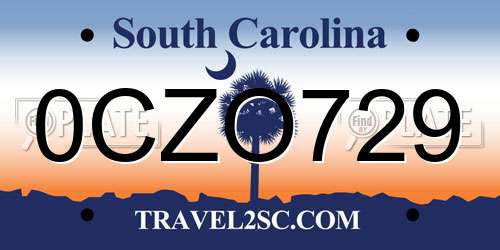 0CZO729 South Carolina License Plate