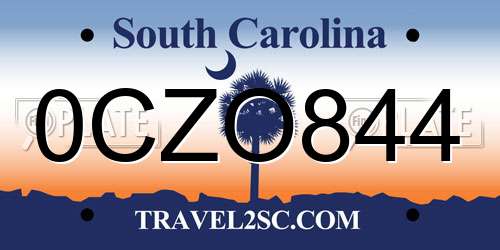 0CZO844 South Carolina License Plate