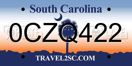 0CZQ422 South Carolina License Plate