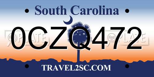 0CZQ472 South Carolina License Plate