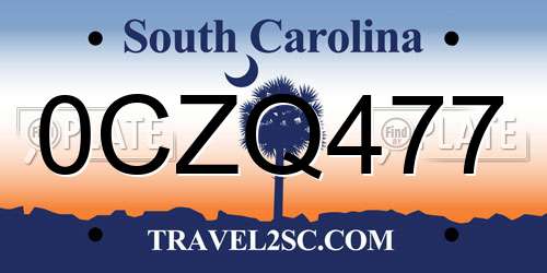 0CZQ477 South Carolina License Plate