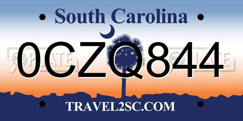 0CZQ844 South Carolina License Plate