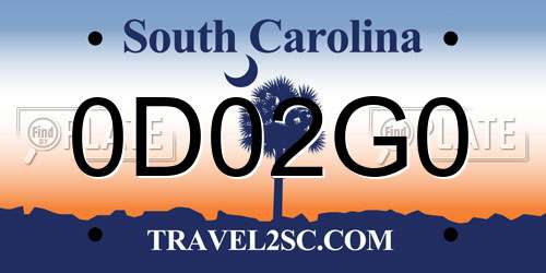 0D02G0 South Carolina License Plate
