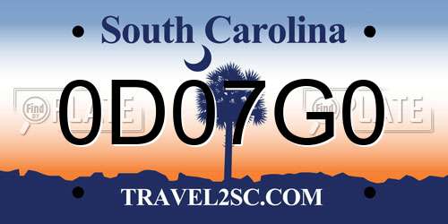 0D07G0 South Carolina License Plate
