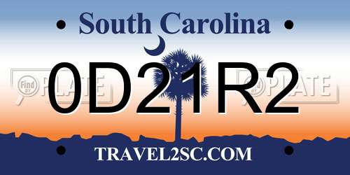 0D21R2 South Carolina License Plate