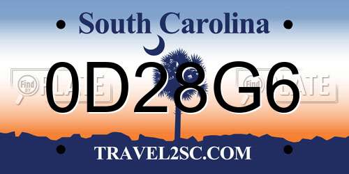 0D28G6 South Carolina License Plate