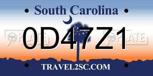 0D47Z1 South Carolina License Plate