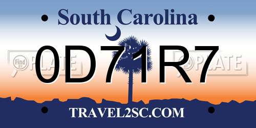0D71R7 South Carolina License Plate
