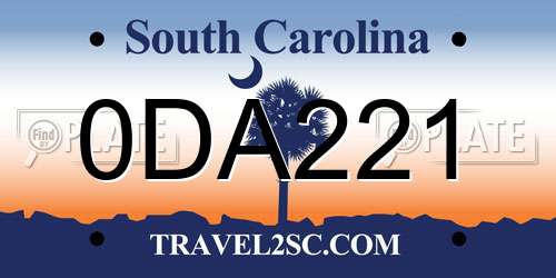 0DA221 South Carolina License Plate