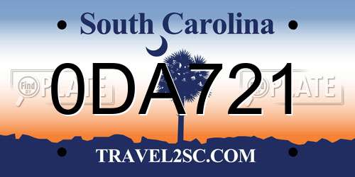 0DA721 South Carolina License Plate