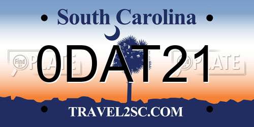 0DAT21 South Carolina License Plate