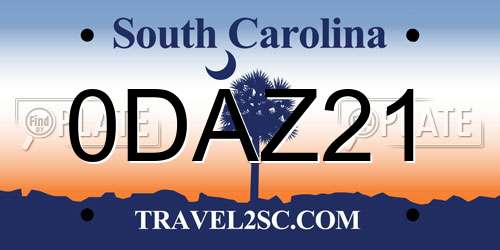 0DAZ21 South Carolina License Plate