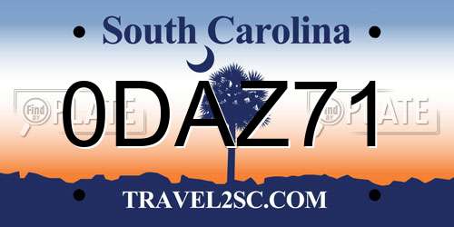 0DAZ71 South Carolina License Plate