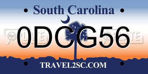 0DCG56 South Carolina License Plate